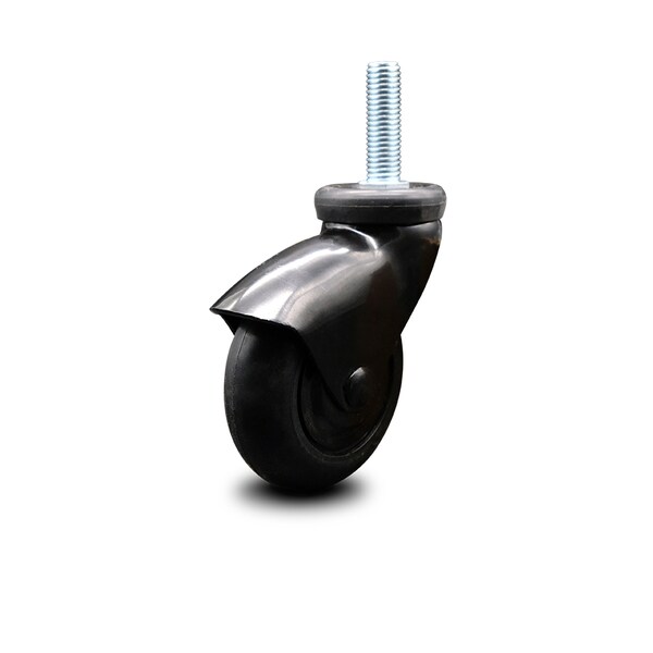 3 Inch Black Hooded Neoprene Rubber 3/8 Inch Threaded Stem Caster